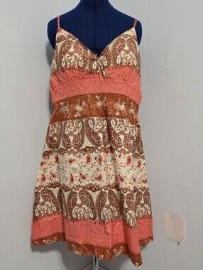 Y2K Deadstock Pink Paisley Cotton Mini Dress Size 2X